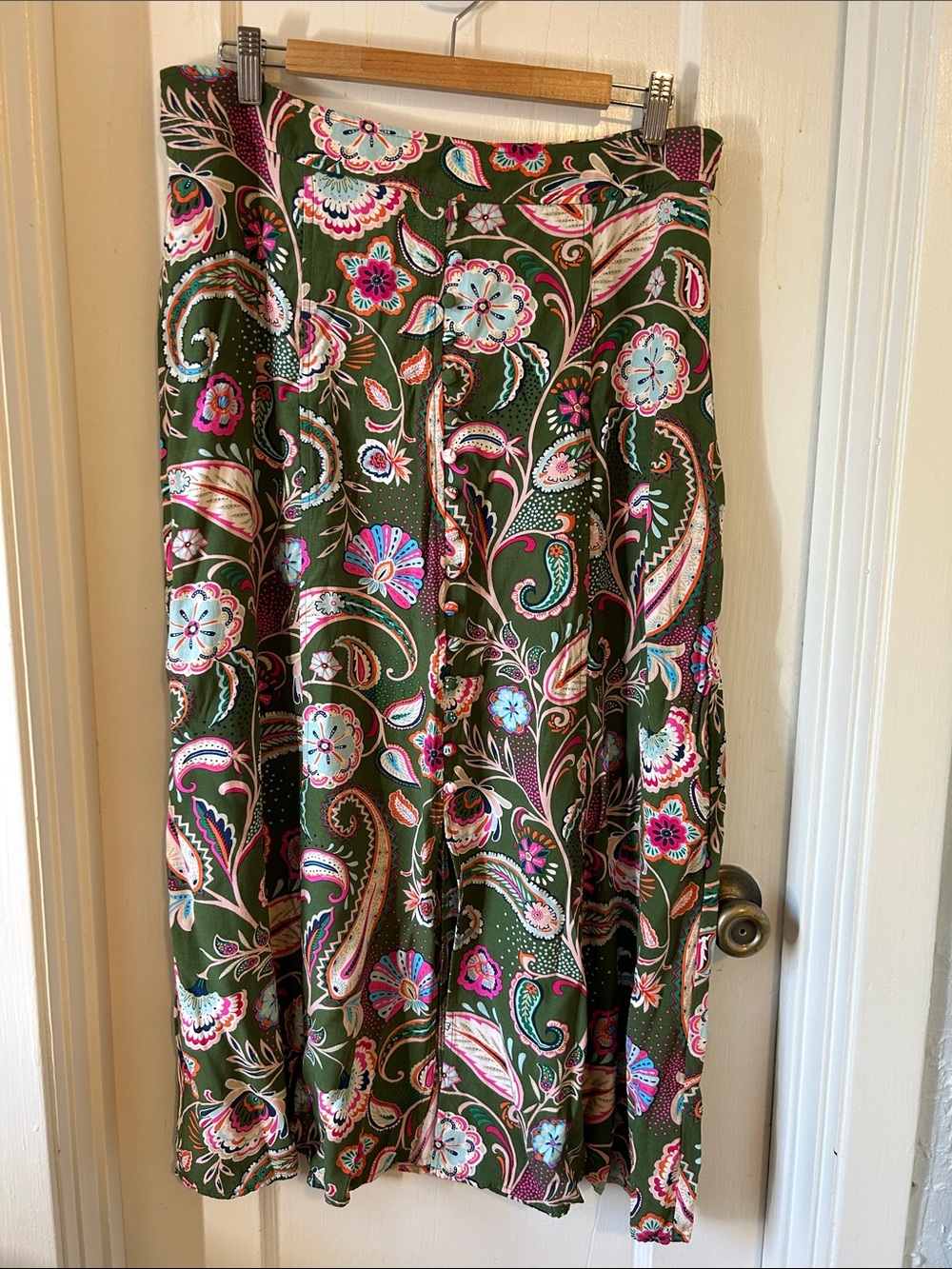 LOFT Olive Green Paisley Floral A-Line Skirt